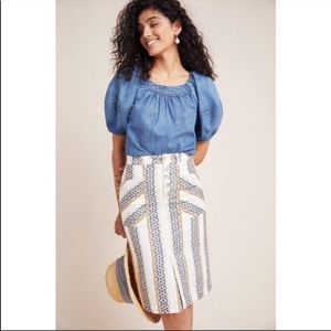 Anthropologie Quincy Eyelet Pencil Skirt